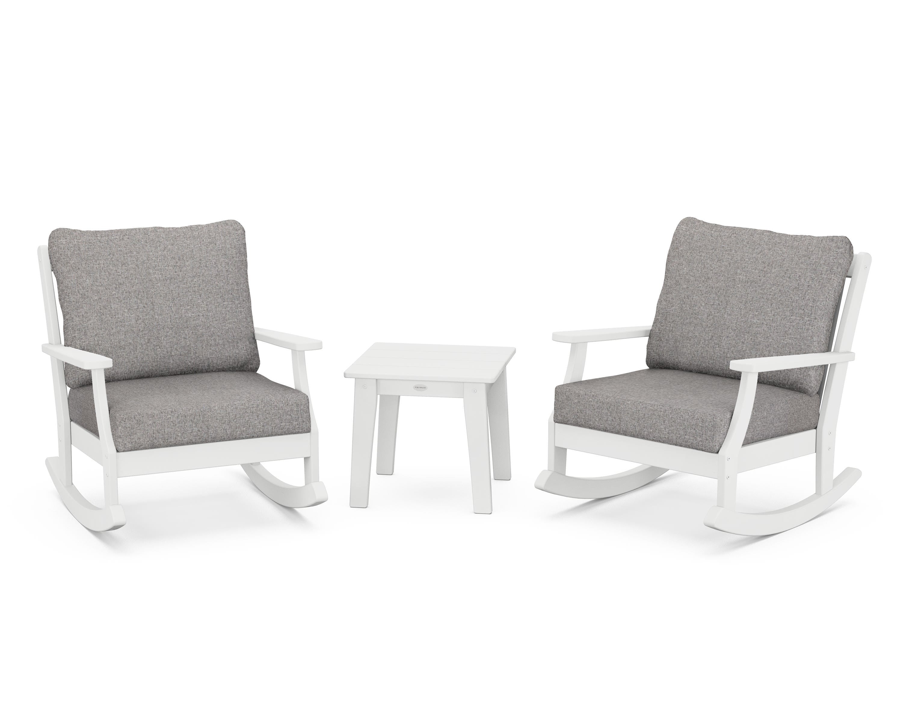 POLYWOOD® Braxton 3-Piece Deep Seating Rocker Set in White / Grey Mist