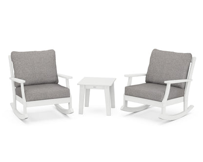 POLYWOOD® Braxton 3-Piece Deep Seating Rocker Set in White / Grey Mist
