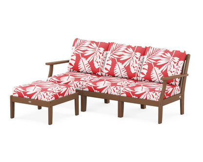 POLYWOOD® Braxton Modular 4-Piece Deep Seating Set with Ottoman in Teak / Leaf Crimson