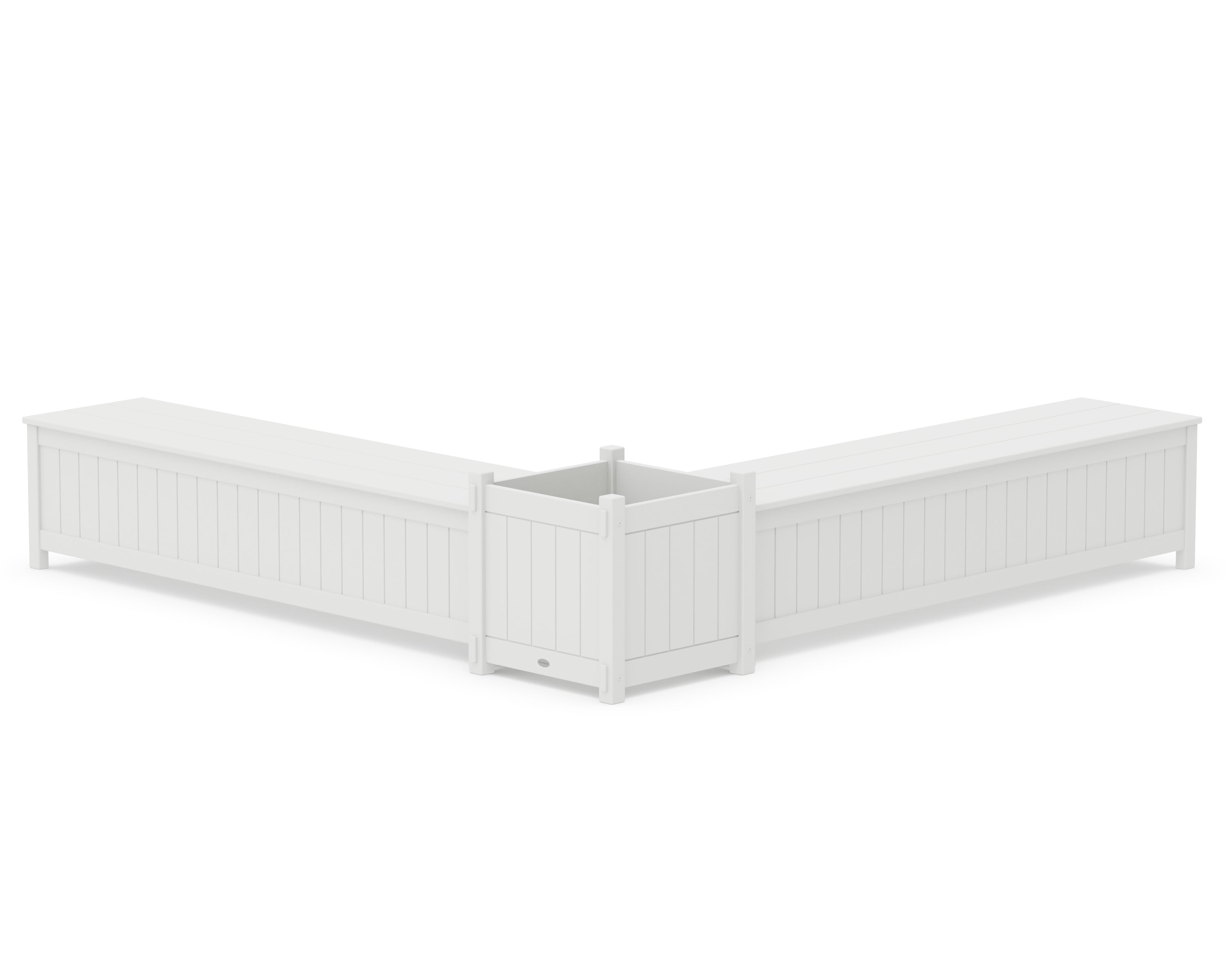 POLYWOOD® 72" Vineyard L- Shaped Planter Storage Bench Set- Large in White