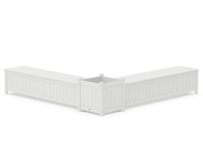 POLYWOOD® 72" Vineyard L- Shaped Planter Storage Bench Set- Large in White