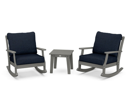 POLYWOOD® Braxton 3-Piece Deep Seating Rocker Set in Slate Grey / Marine Indigo