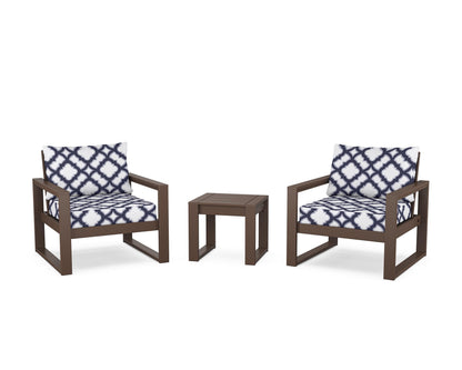 POLYWOOD® EDGE Sectional 3-Piece Deep Seating Set in Mahogany / Trellis Navy