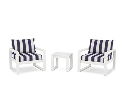 POLYWOOD® EDGE Sectional 3-Piece Deep Seating Set in White / Cabana Stripe Navy