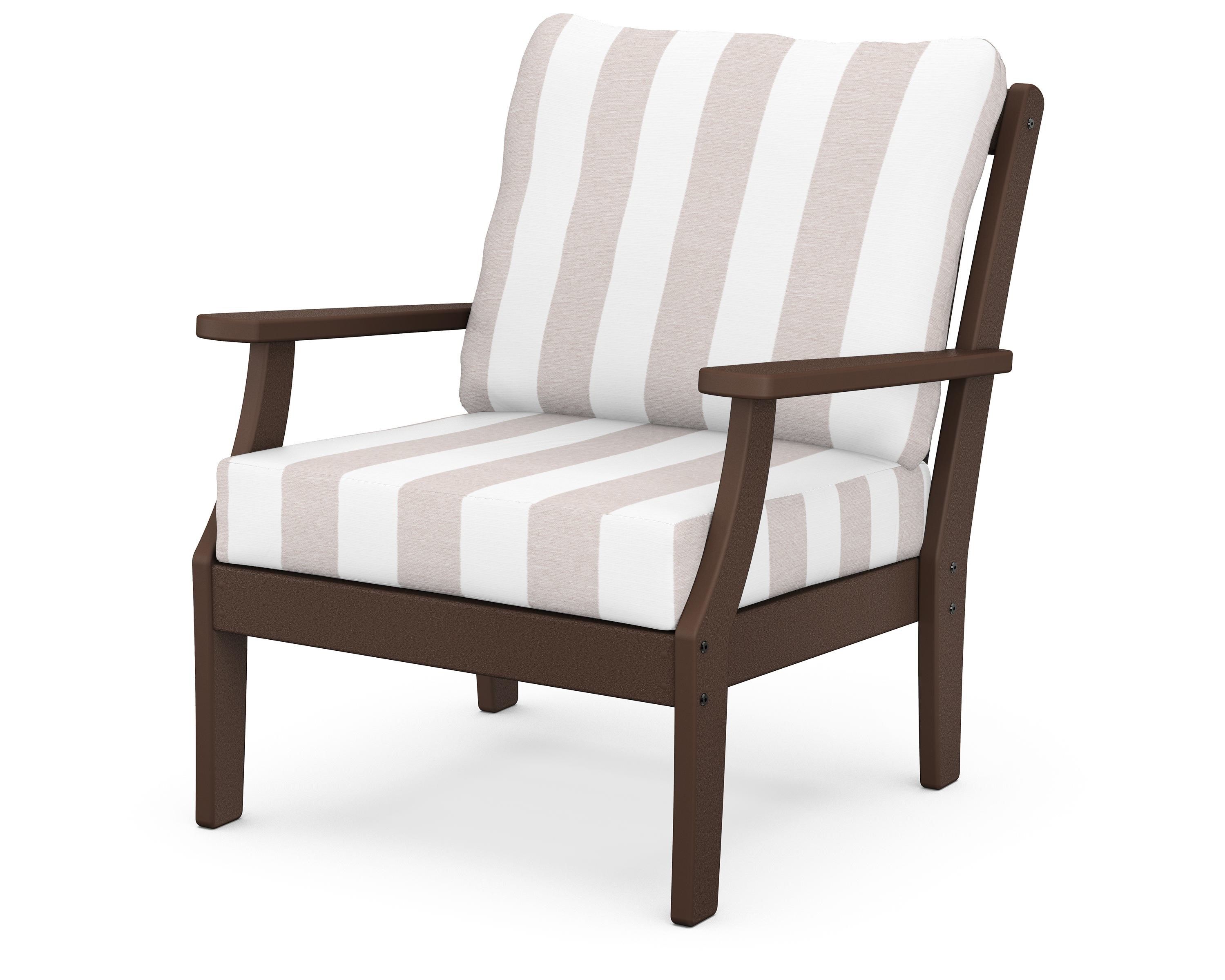 POLYWOOD® Braxton Deep Seating Chair in Mahogany / Cabana Stripe Dune Burlap