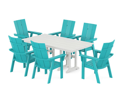 POLYWOOD® Modern Curveback Adirondack 7-Piece Farmhouse Dining Set in Aruba / White