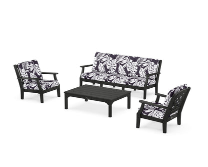 Martha Stewart by POLYWOOD® Chinoiserie 4-Piece Deep Seating Set with Sofa in Black / Leaf Navy