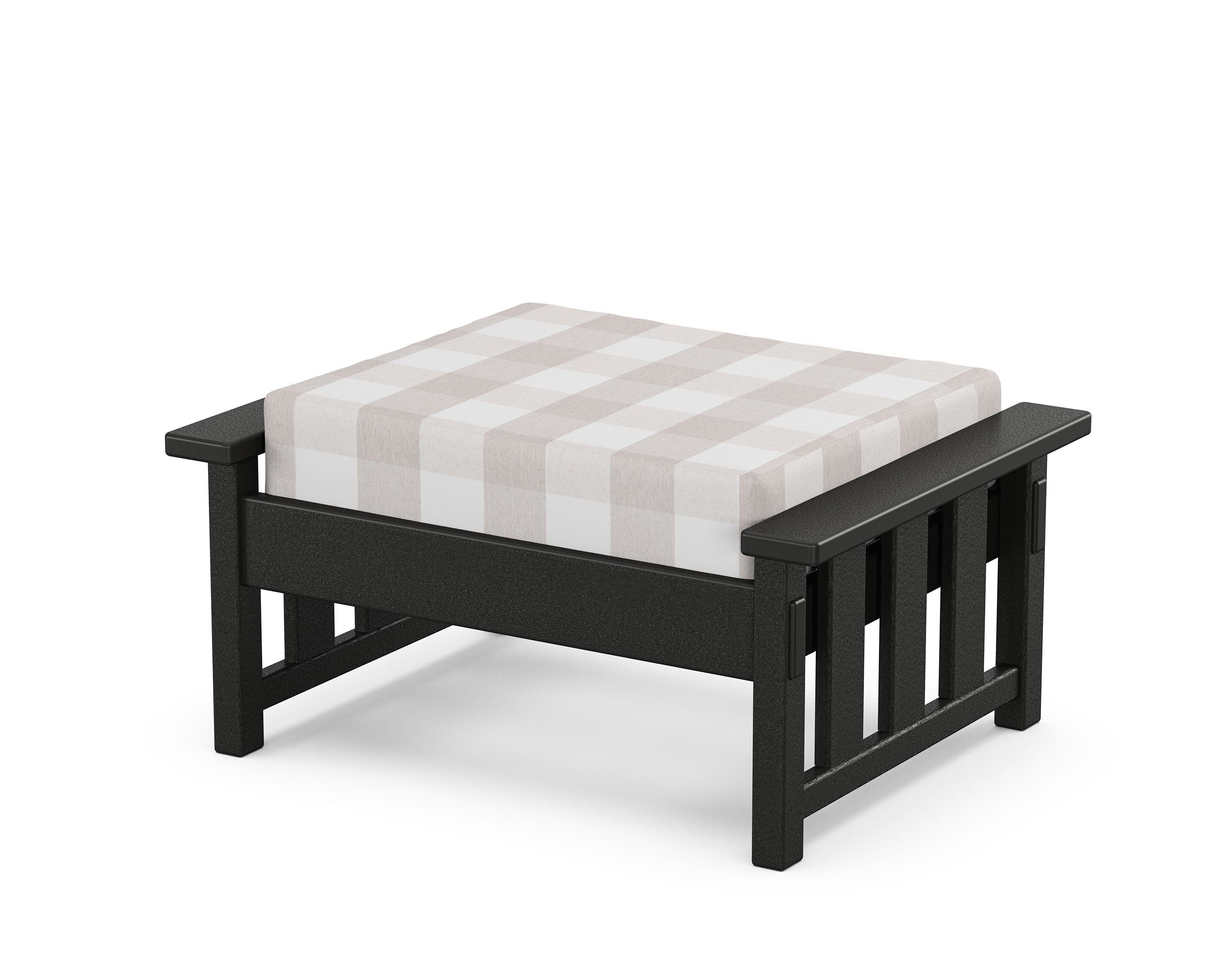 Martha Stewart by POLYWOOD® Acadia Deep Seating Ottoman in Black / Buffalo Plaid Dune Burlap