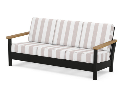 POLYWOOD® Harbour Deep Seating Sofa in Black / Natural / Cabana Stripe Dune Burlap