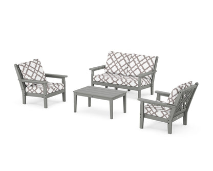 POLYWOOD® Chippendale 4-Piece Deep Seating Set with Loveseat in Slate Grey / Trellis Grey Mist