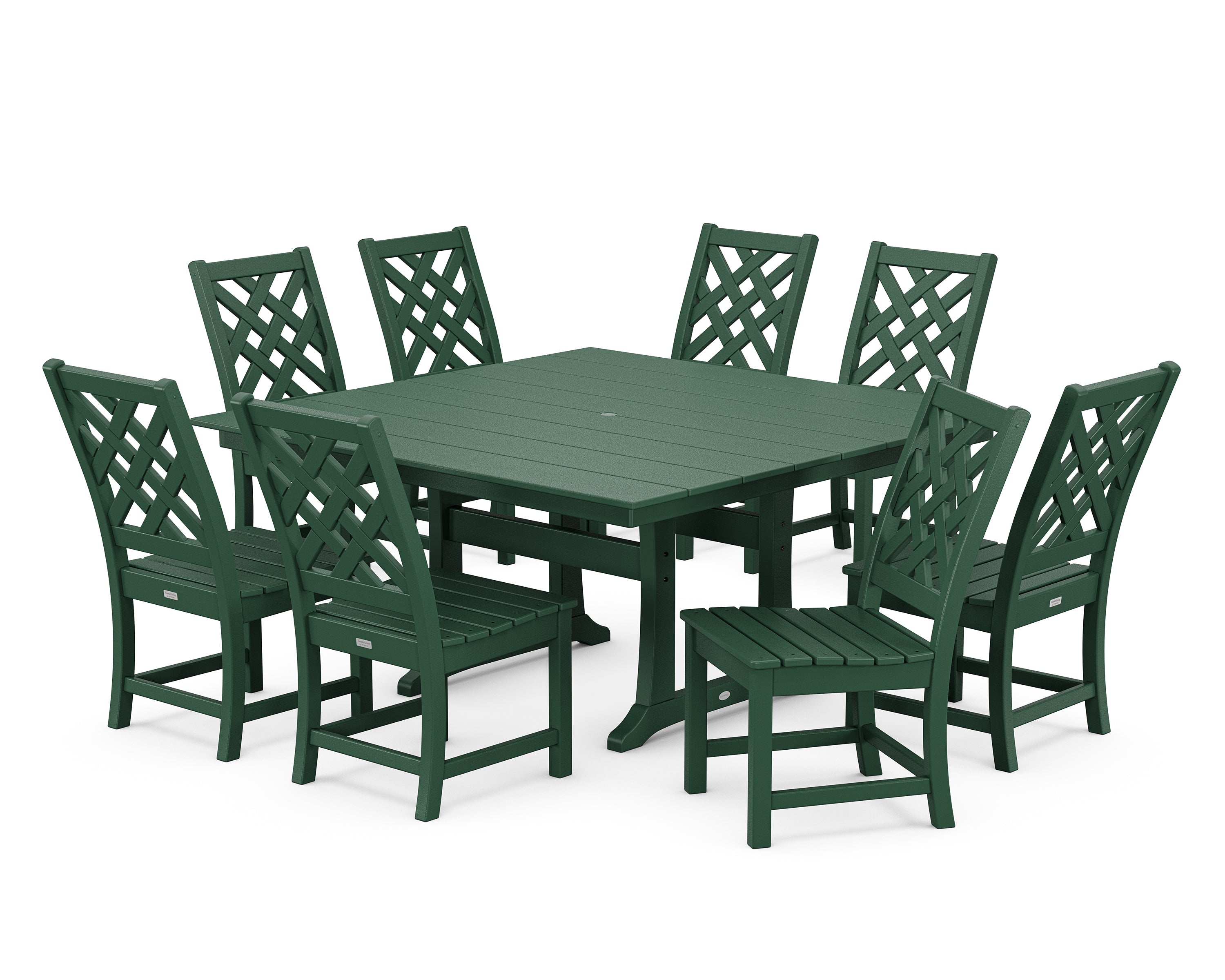 Country Living Wovendale Side Chair 9-Piece Square Farmhouse Dining Set with Trestle Legs in Green
