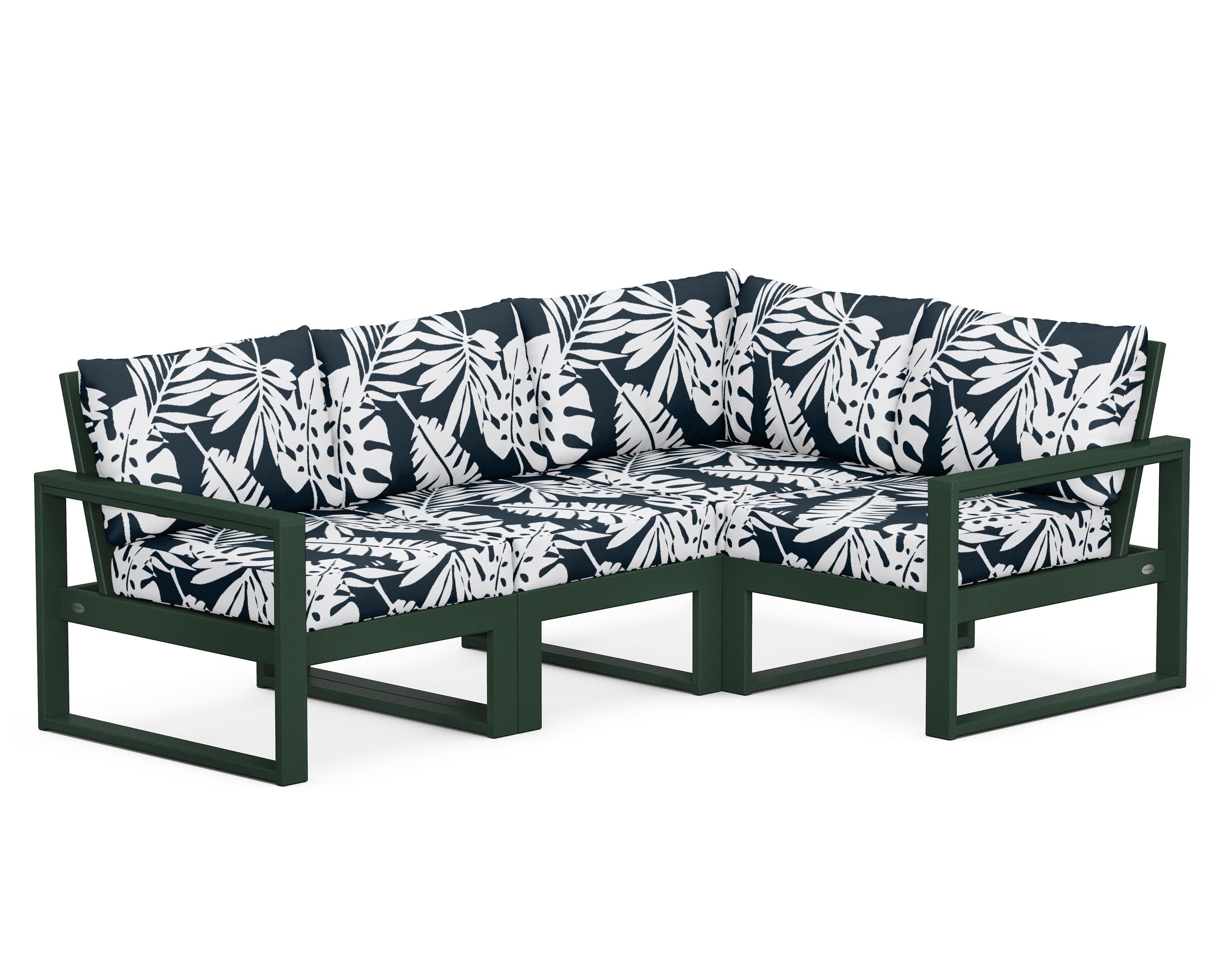 POLYWOOD® EDGE 4-Piece Modular Deep Seating Set in Green / Leaf Marine Indigo