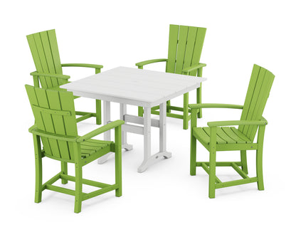 POLYWOOD® Quattro 5-Piece Farmhouse Dining Set in Lime / White