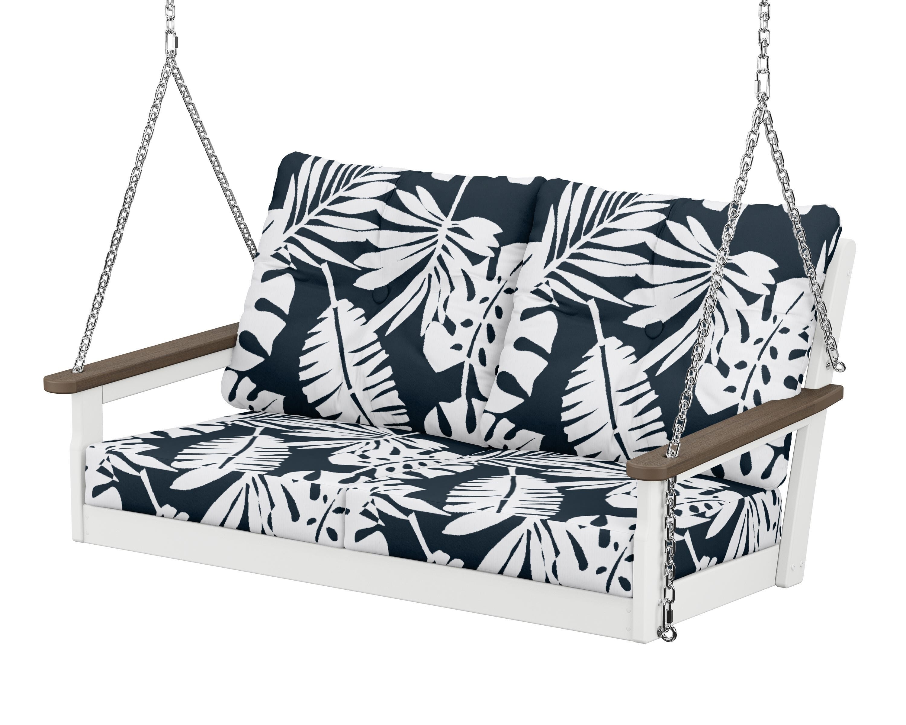 POLYWOOD® Vineyard Deep Seating Swing in White / Kona / Leaf Marine Indigo