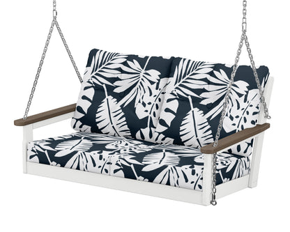 POLYWOOD® Vineyard Deep Seating Swing in White / Kona / Leaf Marine Indigo