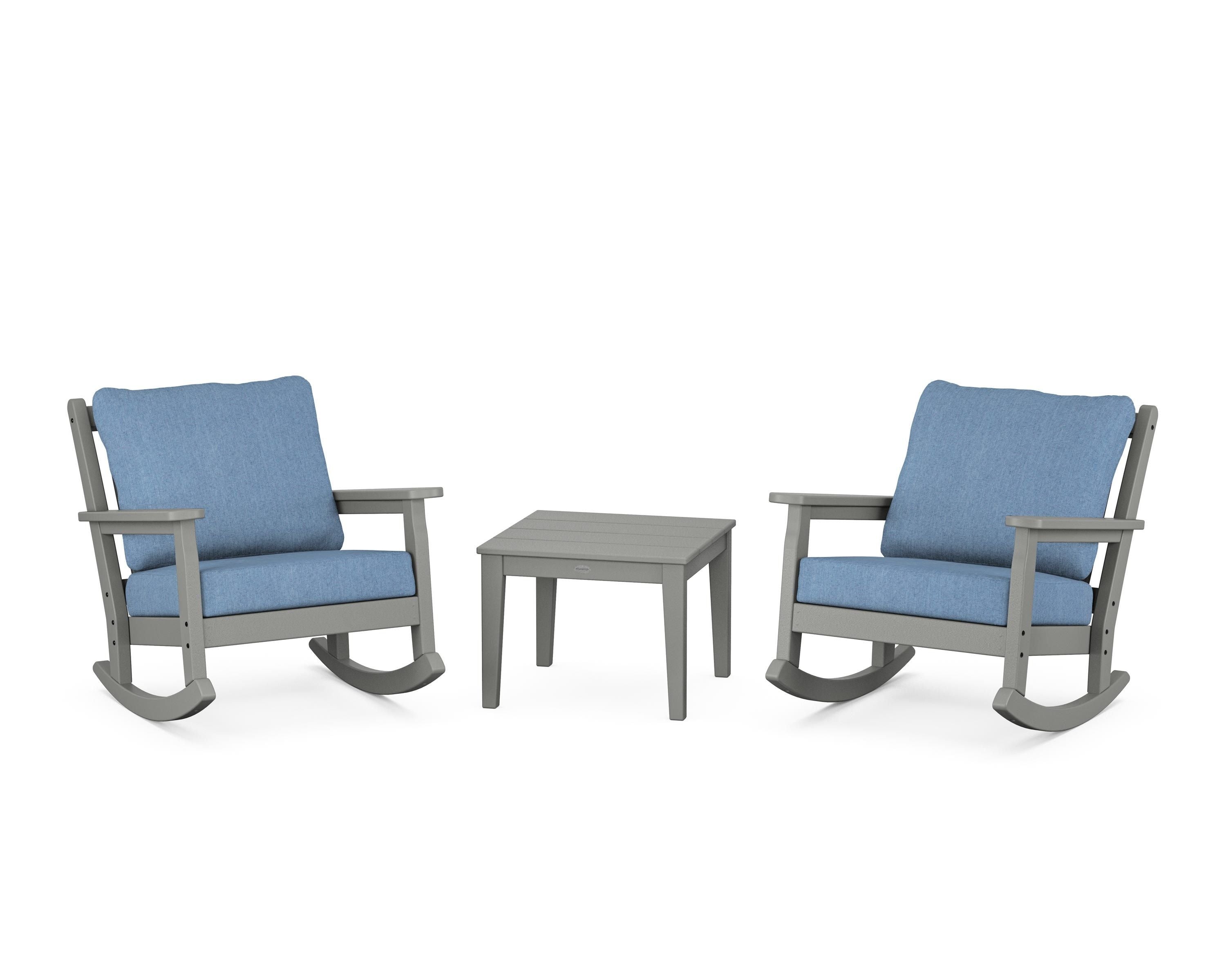 POLYWOOD® Chippendale 3-Piece Deep Seating Rocker Set in Slate Grey / Sky Blue