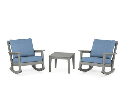 POLYWOOD® Chippendale 3-Piece Deep Seating Rocker Set in Slate Grey / Sky Blue