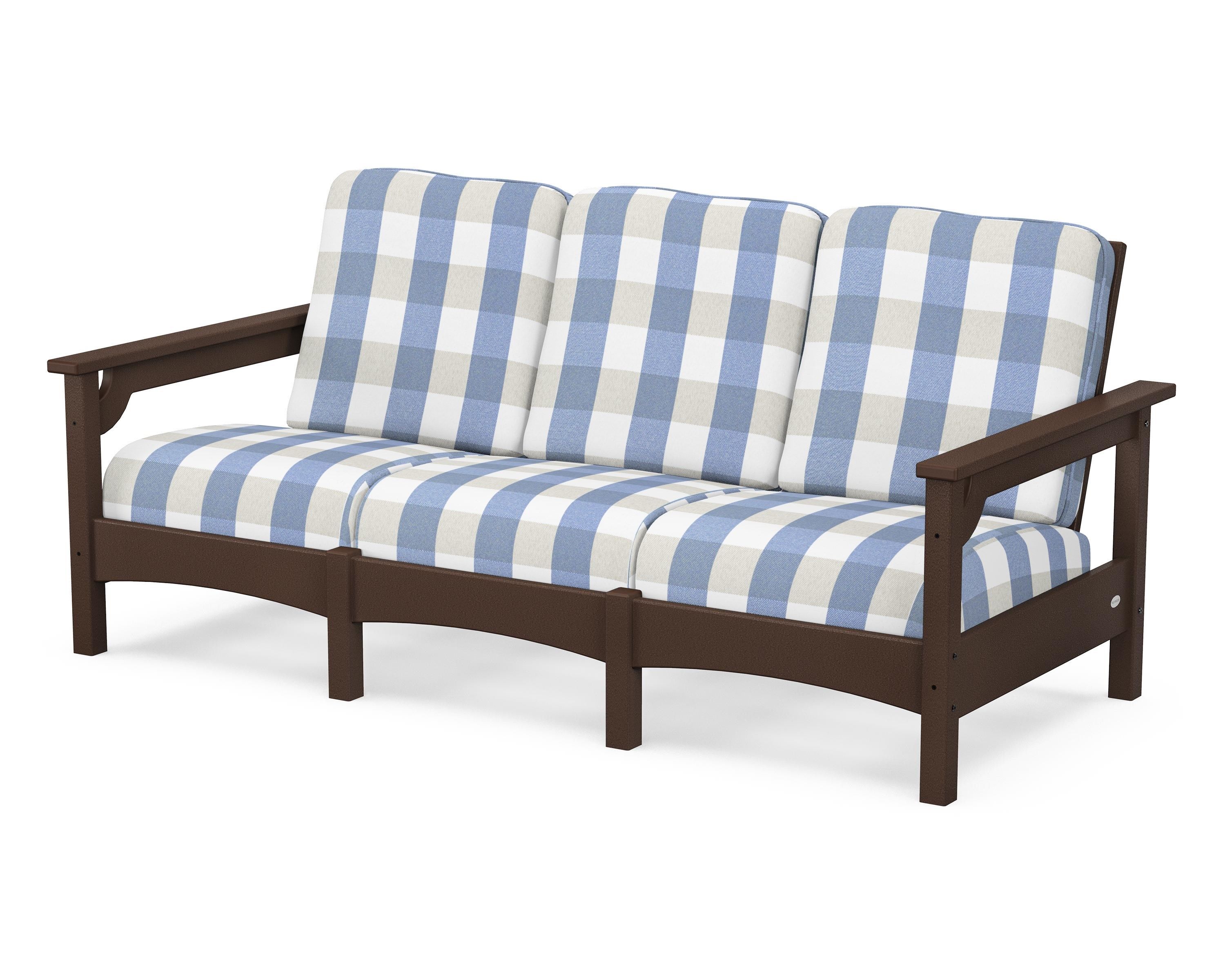 POLYWOOD® Club Sofa in Mahogany / Buffalo Plaid Sky Blue