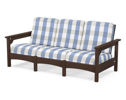 POLYWOOD® Club Sofa in Mahogany / Buffalo Plaid Sky Blue
