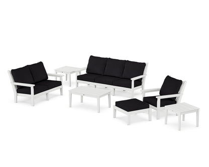 POLYWOOD® Chippendale 7-Piece Deep Seating Set in White / Midnight Linen