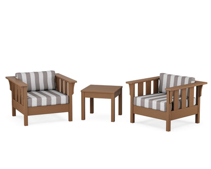 Martha Stewart by POLYWOOD® Acadia 3-Piece Deep Seating Set in Teak / Cabana Stripe Grey Mist