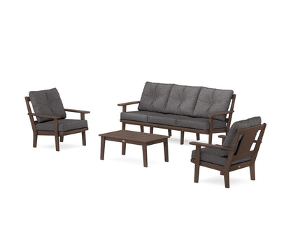POLYWOOD® Prairie 4-Piece Deep Seating Set with Sofa in Mahogany / Ash Charcoal