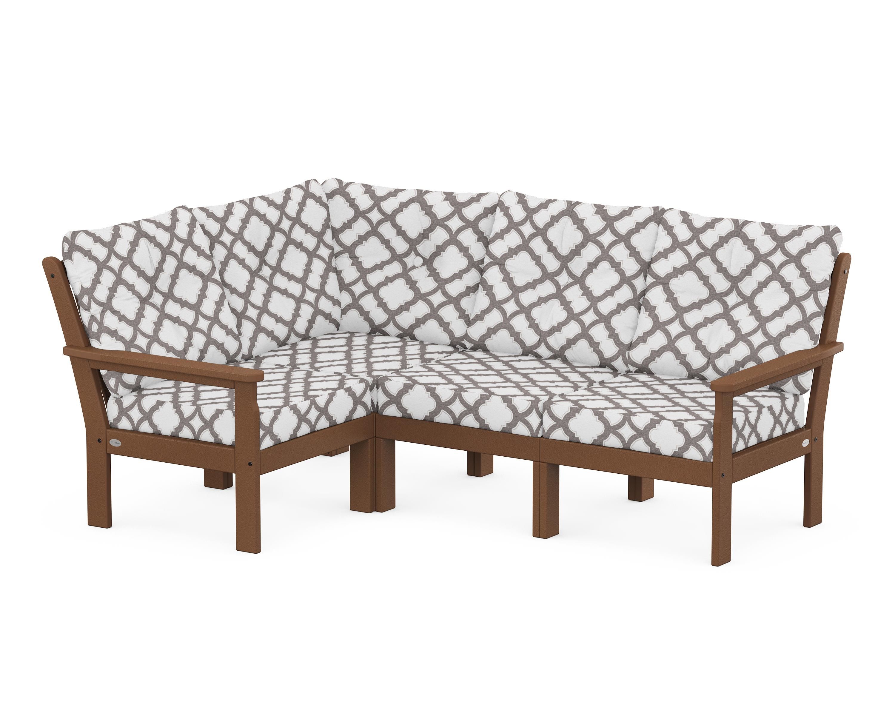 POLYWOOD® Vineyard 4-Piece Sectional in Teak / Trellis Grey Mist