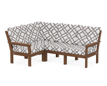 POLYWOOD® Vineyard 4-Piece Sectional in Teak / Trellis Grey Mist