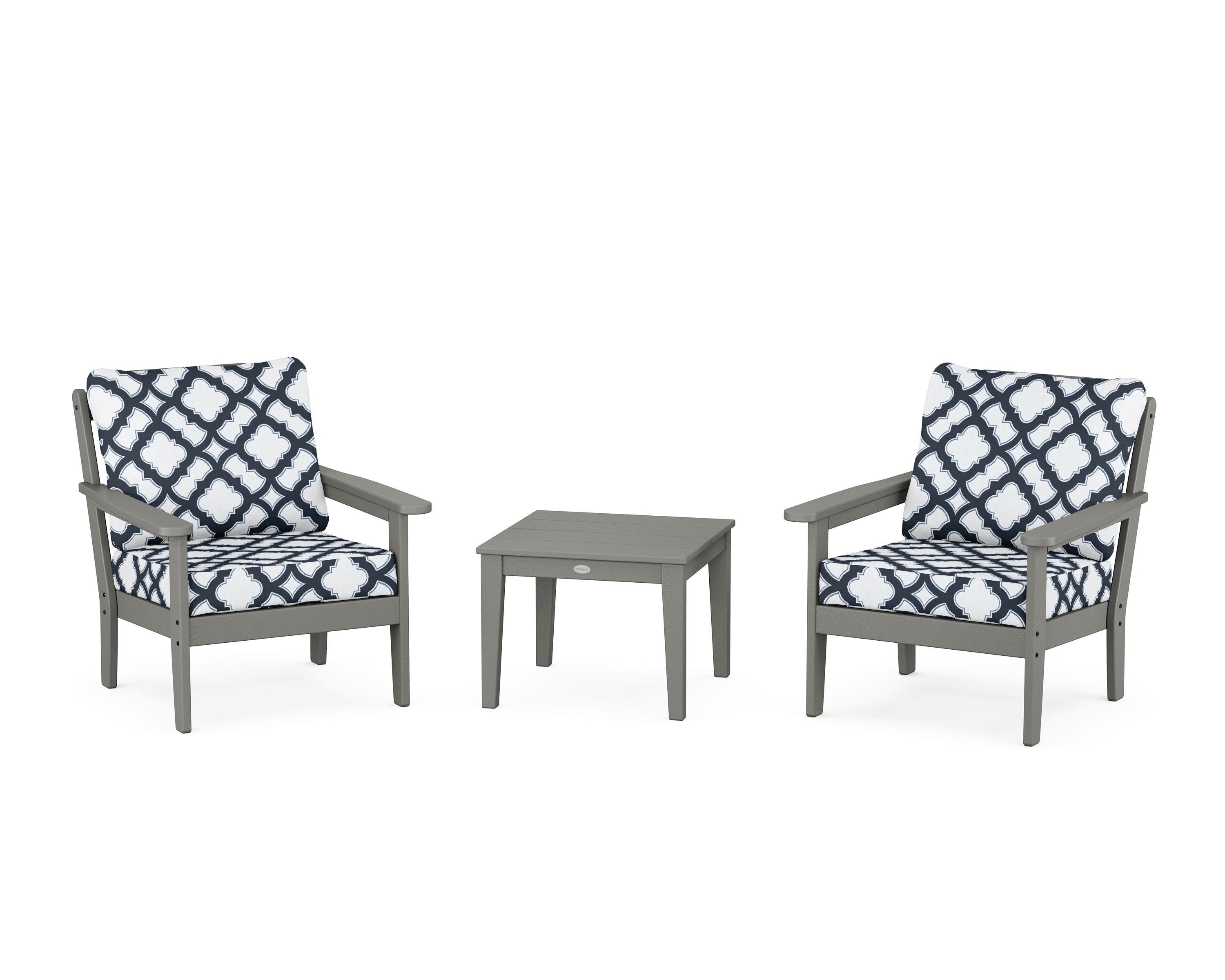 Country Living Cottage 3-Piece Deep Seating Set in Slate Grey / Trellis Marine Indigo