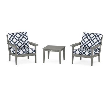 Country Living Cottage 3-Piece Deep Seating Set in Slate Grey / Trellis Marine Indigo