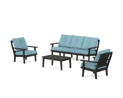 POLYWOOD® Mission 4-Piece Deep Seating Set with Sofa in Black / Lattice Sky Blue