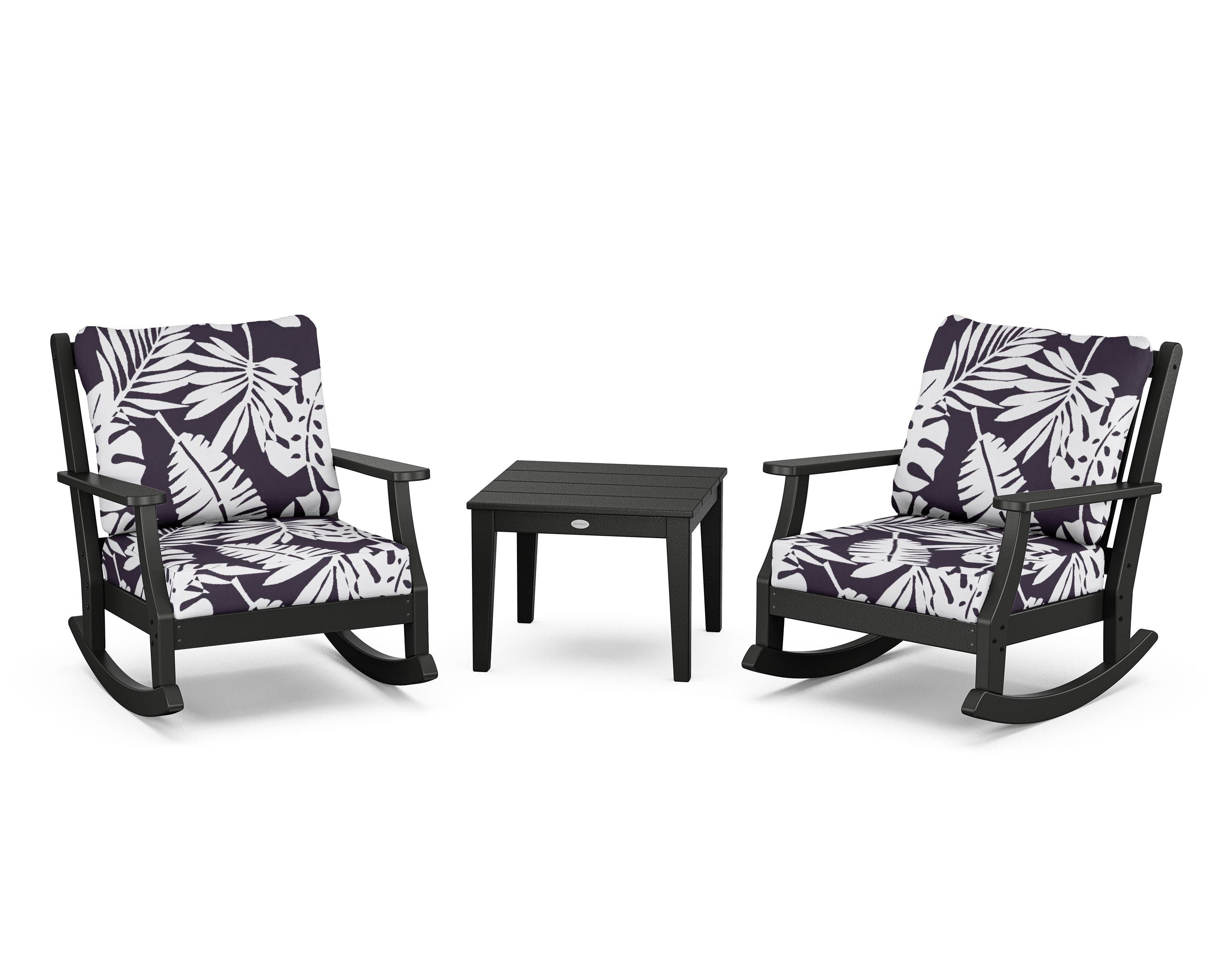 Country Living Wovendale 3-Piece Deep Seating Rocker Set in Black / Leaf Navy