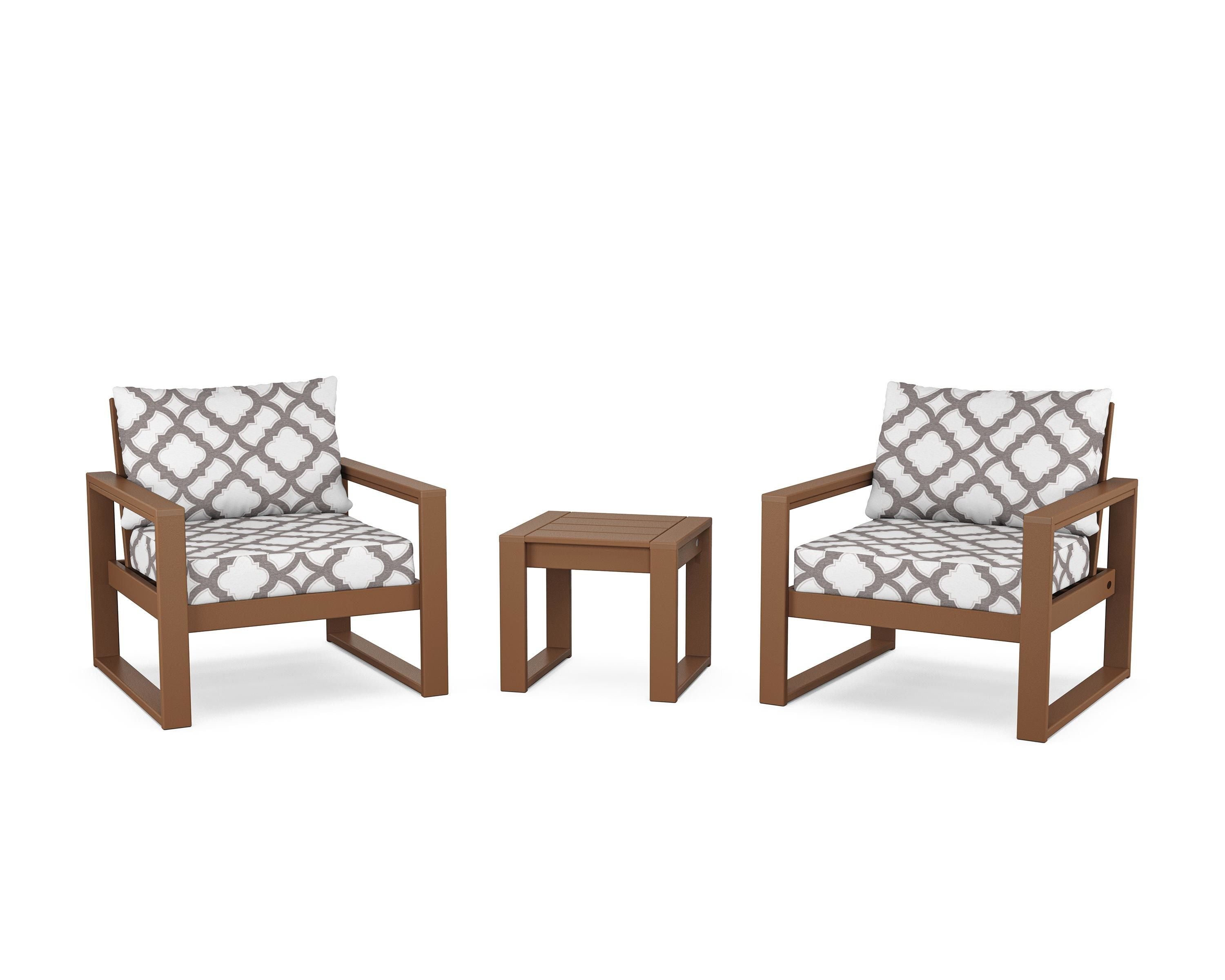 POLYWOOD® EDGE Sectional 3-Piece Deep Seating Set in Teak / Trellis Grey Mist