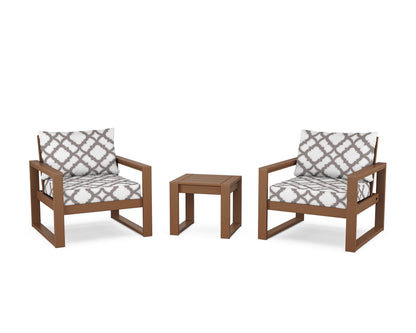 POLYWOOD® EDGE Sectional 3-Piece Deep Seating Set in Teak / Trellis Grey Mist
