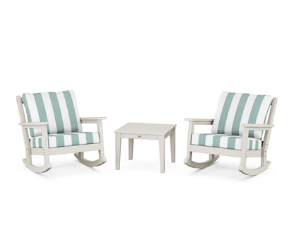 POLYWOOD® Chippendale 3-Piece Deep Seating Rocker Set in Sand / Cabana Stripe Glacier Spa
