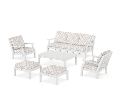 Martha Stewart by POLYWOOD® Chinoiserie 6-Piece Lounge Sofa Set in White / Trellis Dune Burlap
