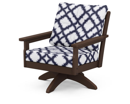 POLYWOOD® Vineyard Deep Seating Swivel Chair in Mahogany / Trellis Navy