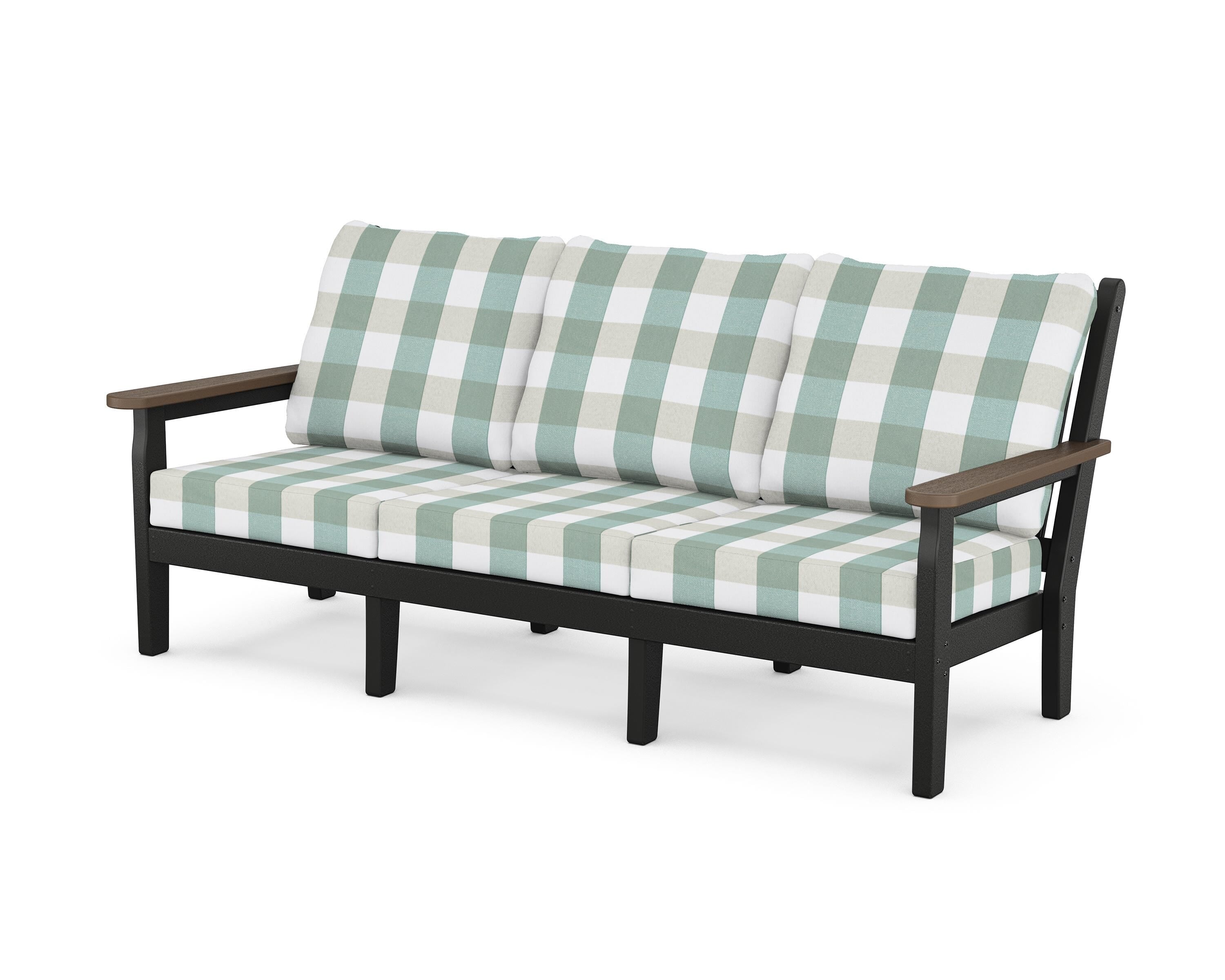 POLYWOOD® Chippendale Deep Seating Sofa in Black / Kona / Buffalo Plaid Glacier Spa