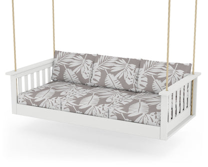 POLYWOOD® Vineyard Daybed Swing in White / Leaf Grey Mist