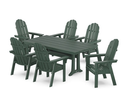 POLYWOOD® Vineyard Curveback Adirondack Chair 7-Piece Farmhouse Dining Set with Trestle Legs in Green
