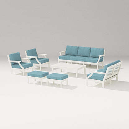 PW Designer Series Estate 7-Piece Lounge Sofa Set in Vintage White / Lattice Sky Blue