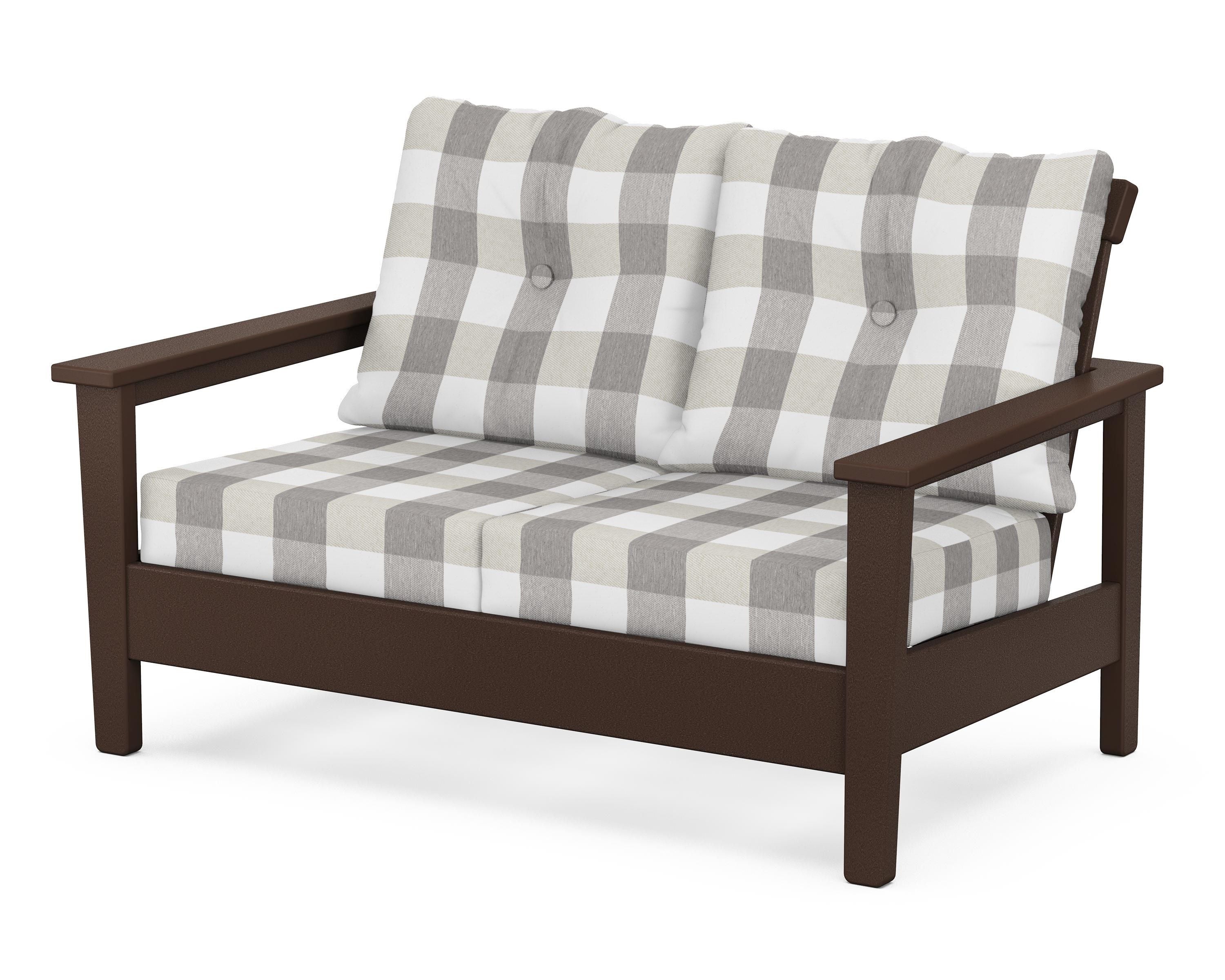 POLYWOOD® Prescott Deep Seating Loveseat in Mahogany / Buffalo Plaid Grey Mist