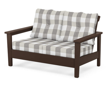 POLYWOOD® Prescott Deep Seating Loveseat in Mahogany / Buffalo Plaid Grey Mist