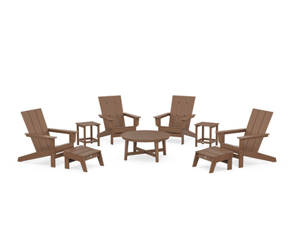 POLYWOOD® Modern Studio Adirondack 9-Piece Conversation Set in Teak