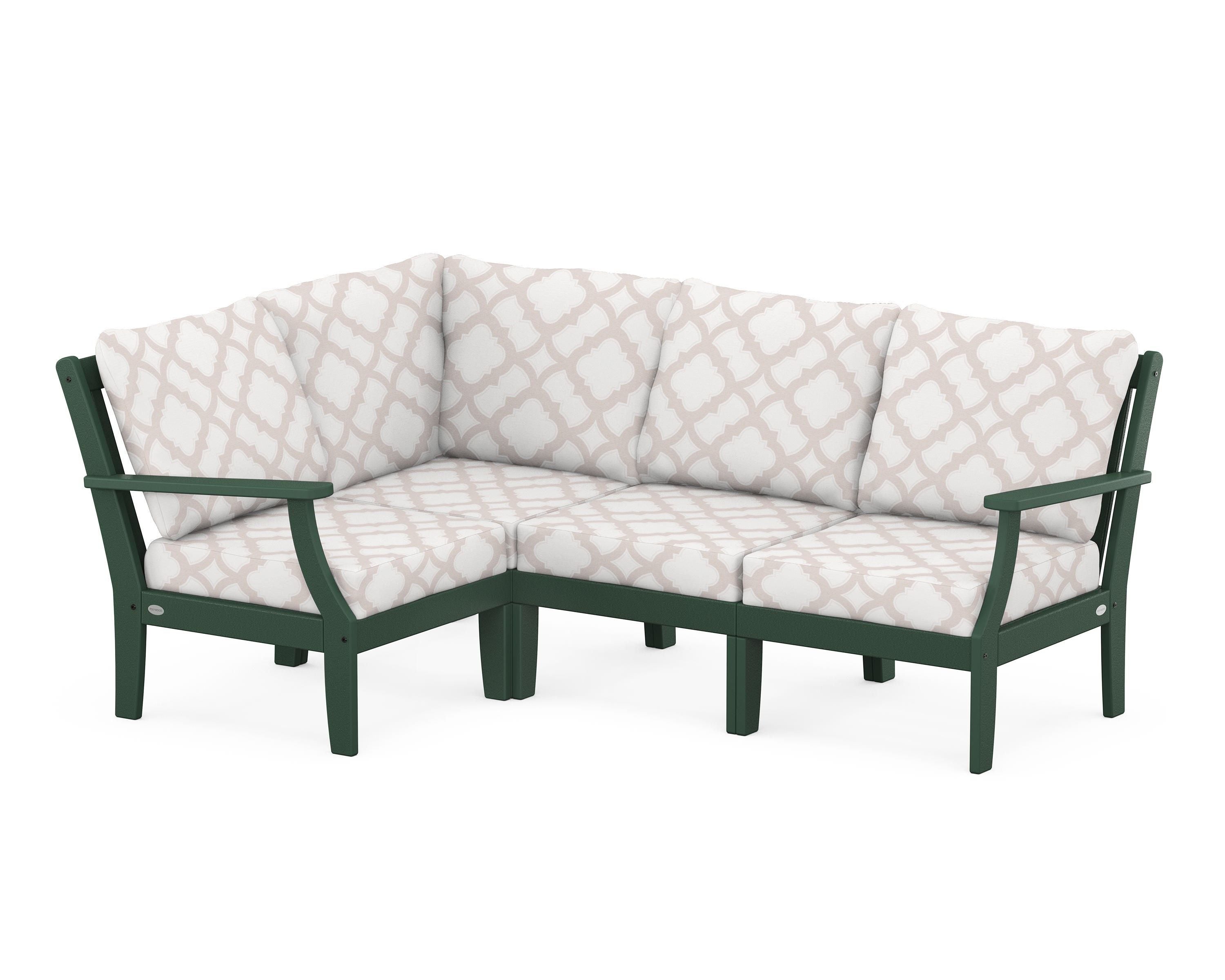 POLYWOOD® Braxton Modular 4-Piece Deep Seating Set in Green / Trellis Dune Burlap