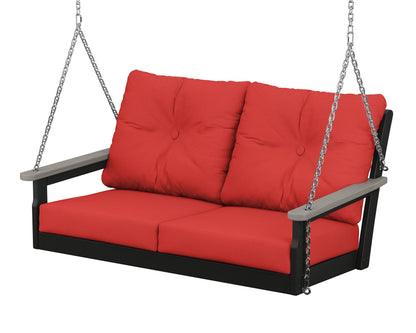 POLYWOOD® Vineyard Deep Seating Swing in Black / Driftwood / Crimson Linen