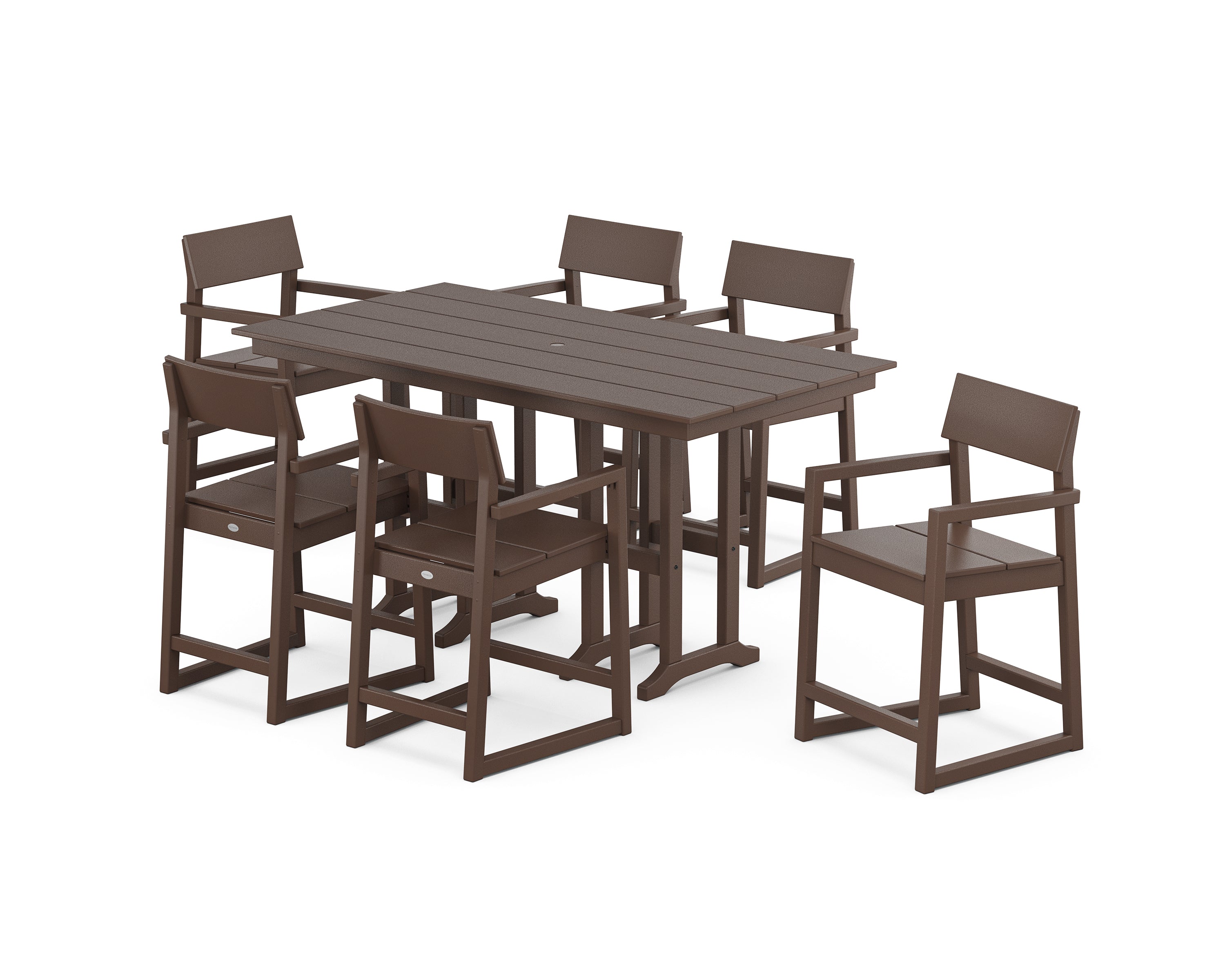 POLYWOOD® EDGE Arm Chair 7-Piece Farmhouse Counter Set in Mahogany