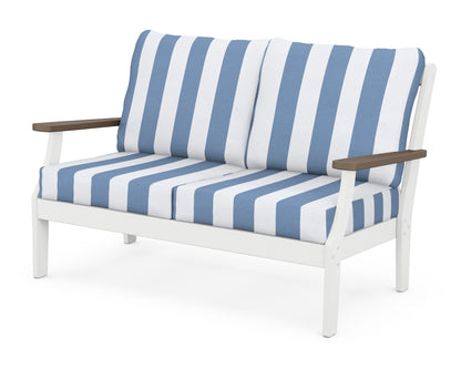 POLYWOOD® Braxton Deep Seating Loveseat in White / Kona / Cabana Stripe Sky Blue