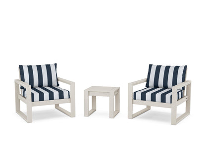 POLYWOOD® EDGE Sectional 3-Piece Deep Seating Set in Sand / Cabana Stripe Marine Indigo
