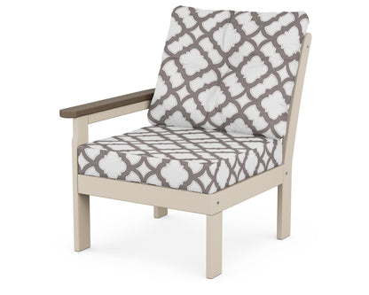 POLYWOOD® Vineyard Modular Left Arm Chair in Sand / Kona / Trellis Grey Mist